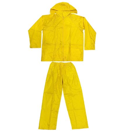 ชุดป้องกันสารเคมีเสื้อ-กางเกง PVC + HOOD สีเหลือง