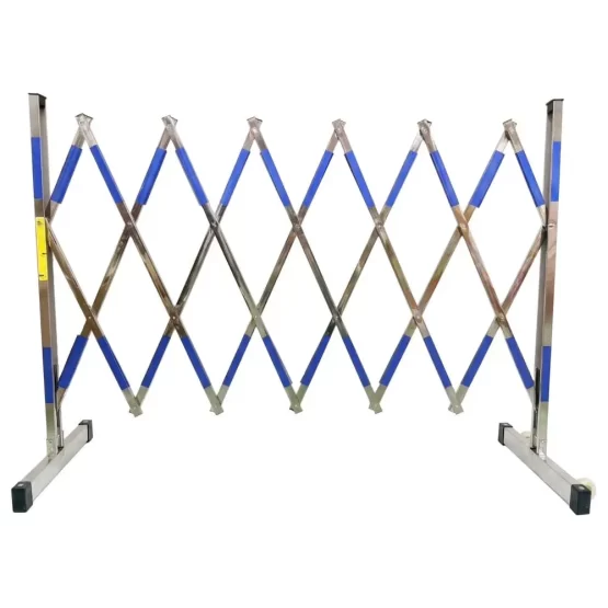 แผงกั้นสแตนเลสยืดหดได้ มีล้อ แถบสีน้ำเงิน