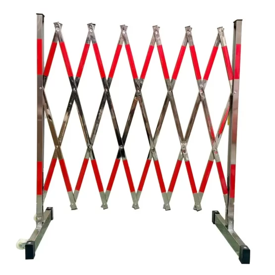 แผงกั้นสแตนเลสยืดหดได้ มีล้อ แถบสีแดง