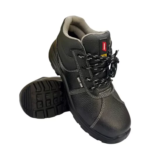 รองเท้าเซฟตี้หุ้มข้อสีดำหัวเหล็กพื้นเหล็ก+ESD