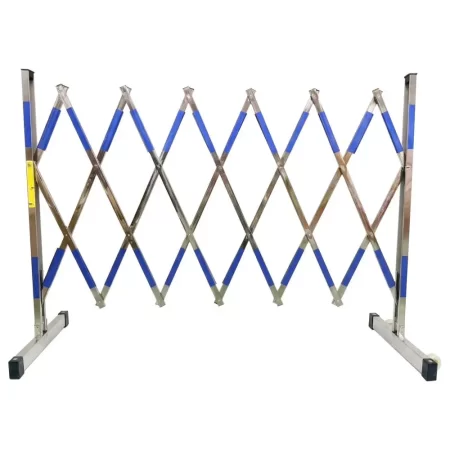 แผงกั้นสแตนเลสยืดหดได้ มีล้อ แถบสีน้ำเงิน