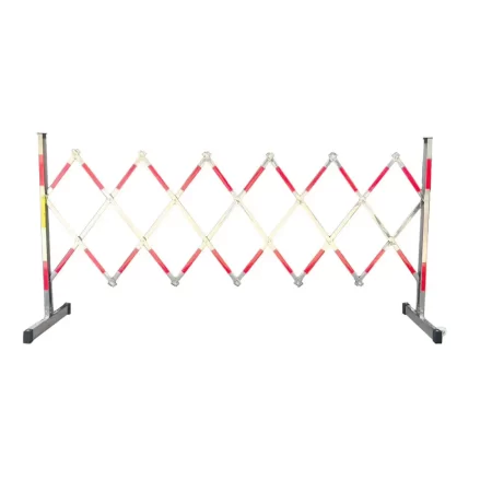 แผงกั้นสแตนเลสยืดหดได้ มีล้อ แถบสีแดง