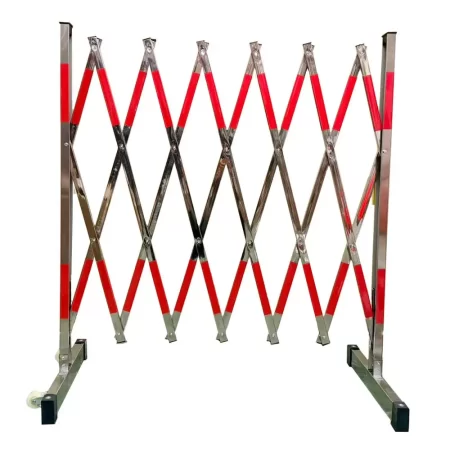 แผงกั้นสแตนเลสยืดหดได้ มีล้อ แถบสีแดง