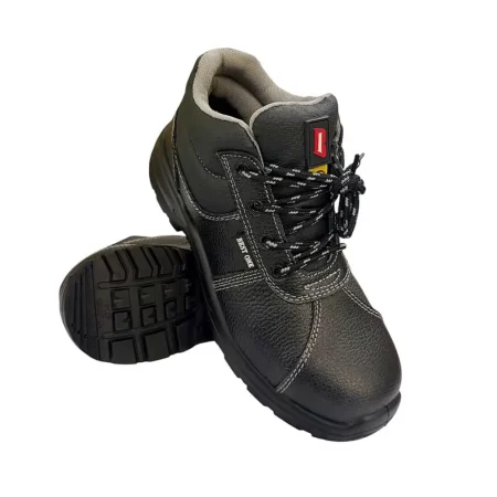 รองเท้าเซฟตี้หุ้มข้อสีดำหัวเหล็กพื้นเหล็ก+ESD
